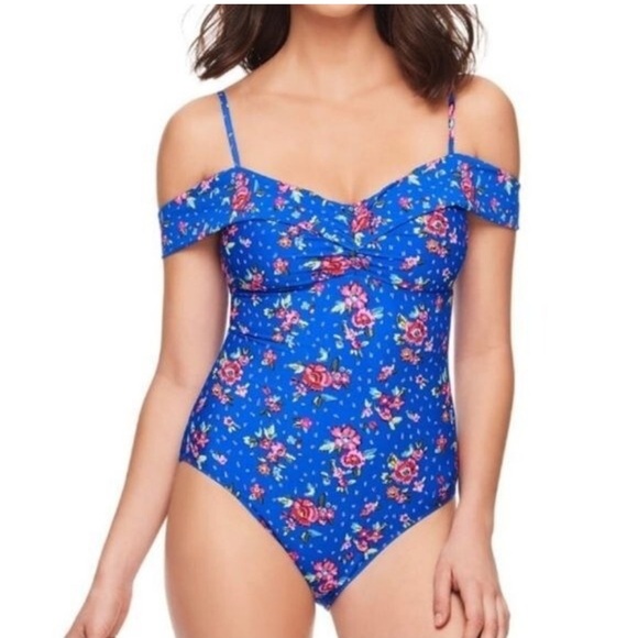 Vera Bradley blue floral off shoulder one piece swimsuit modest full coverage - Picture 3 of 9